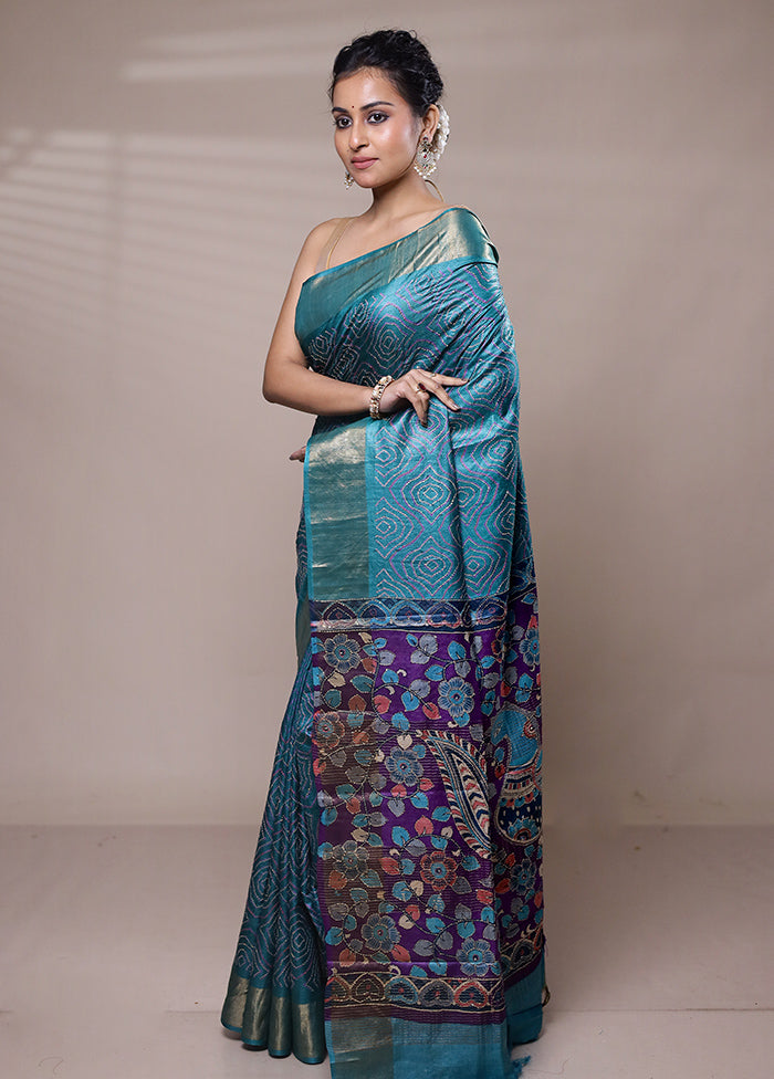 Blue Tussar Silk Saree With Blouse Piece