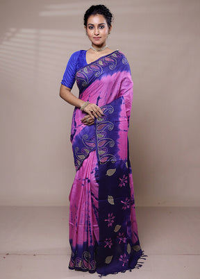 Pink Tussar Silk Saree With Blouse Piece