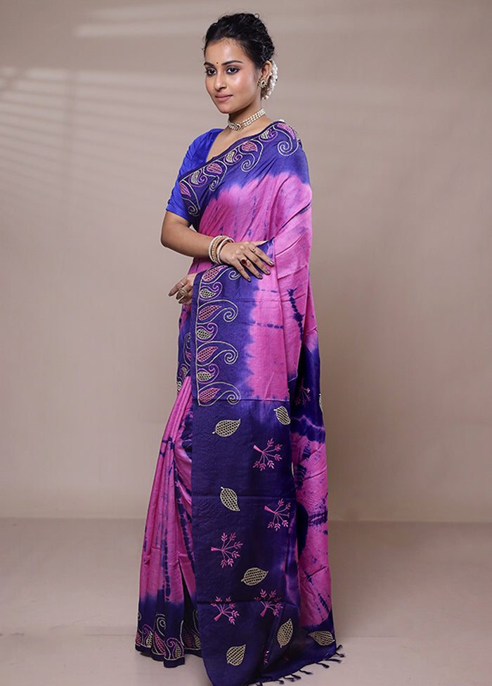 Pink Tussar Silk Saree With Blouse Piece