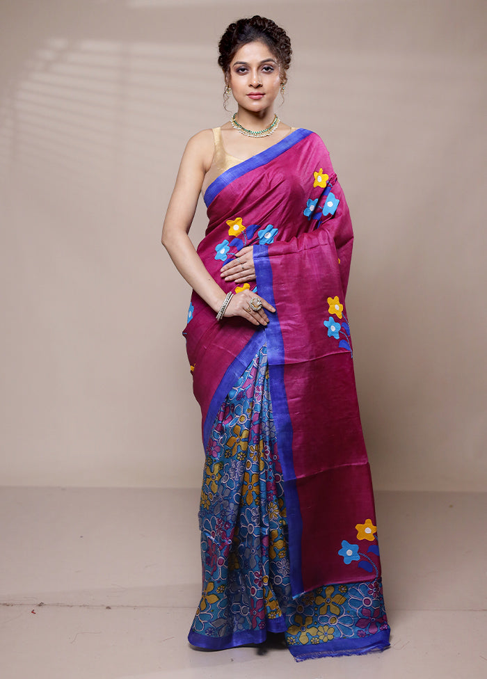 Pink Tussar Silk Saree With Blouse Piece