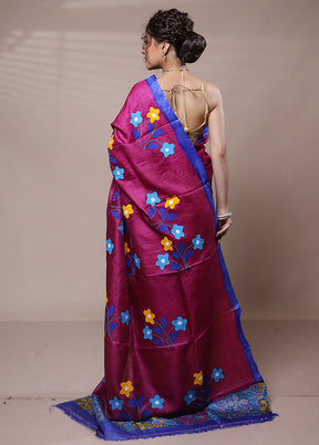 Pink Tussar Silk Saree With Blouse Piece