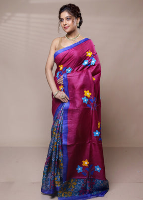 Pink Tussar Silk Saree With Blouse Piece