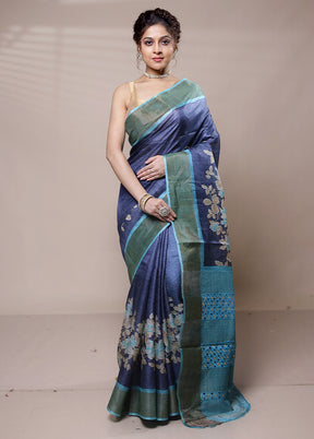 Grey Tussar Silk Saree With Blouse Piece