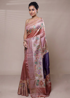 Pink Tussar Silk Saree With Blouse Piece