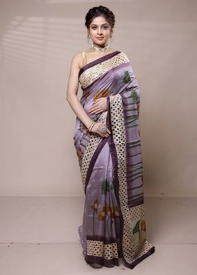 Purple Tussar Silk Saree With Blouse Piece