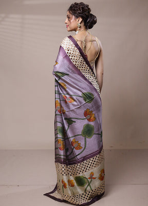 Purple Tussar Silk Saree With Blouse Piece