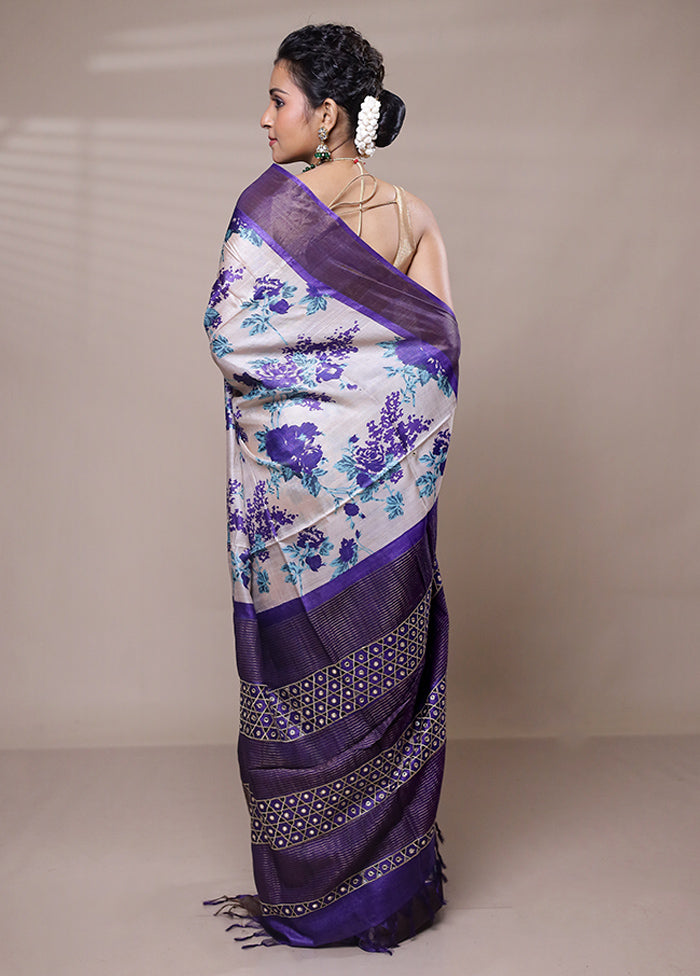 Cream Tussar Silk Saree With Blouse Piece