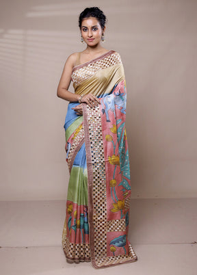 Cream Tussar Silk Saree With Blouse Piece