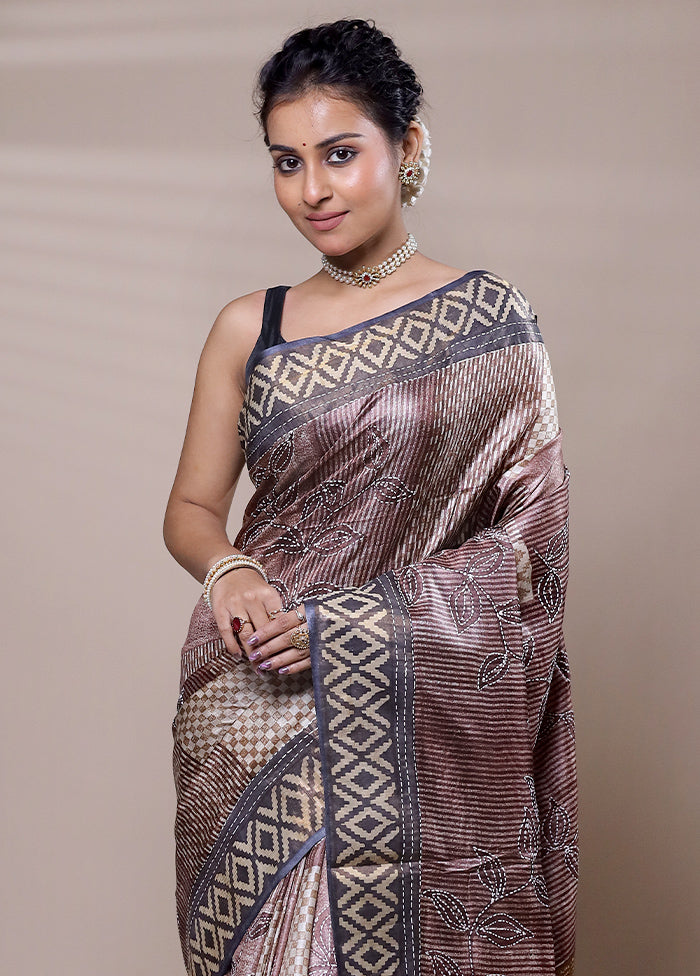 Brown Tussar Silk Saree With Blouse Piece