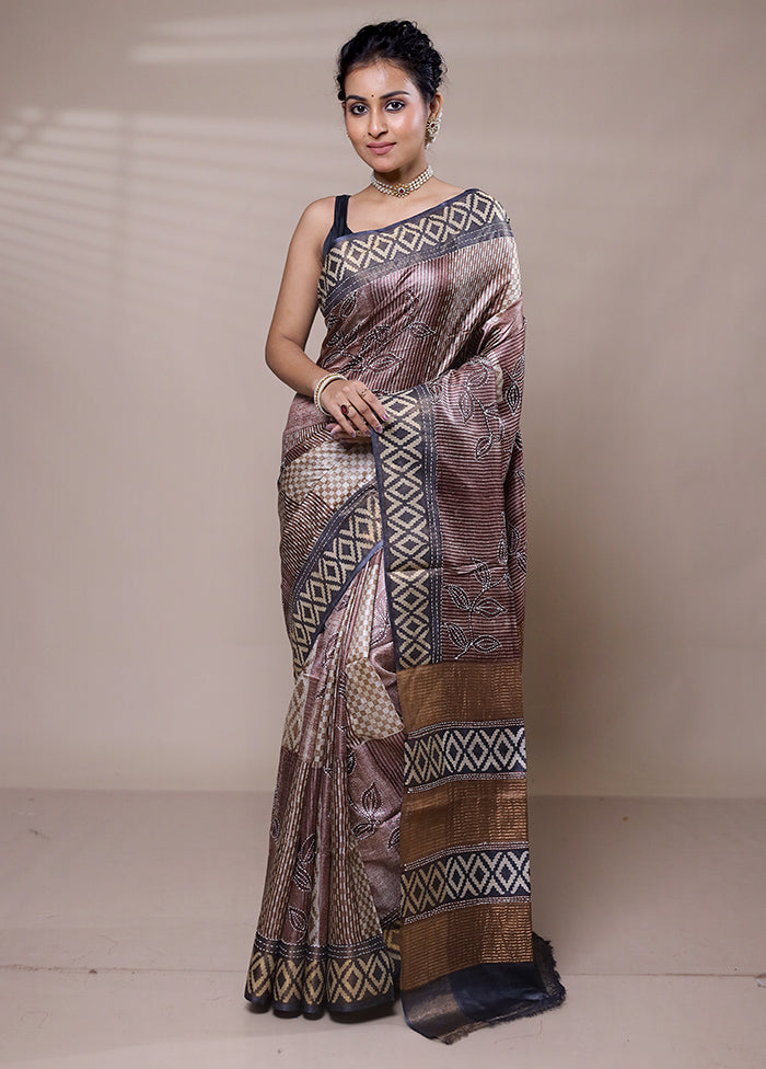 Brown Tussar Silk Saree With Blouse Piece