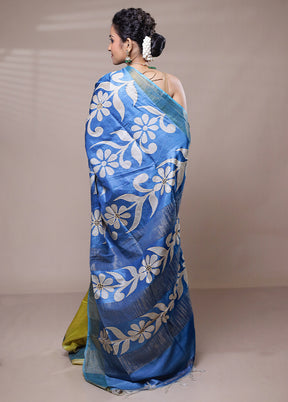 Blue Tussar Silk Saree With Blouse Piece