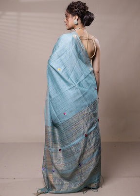 Blue Tussar Silk Saree With Blouse Piece