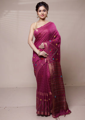 Pink Tussar Silk Saree With Blouse Piece