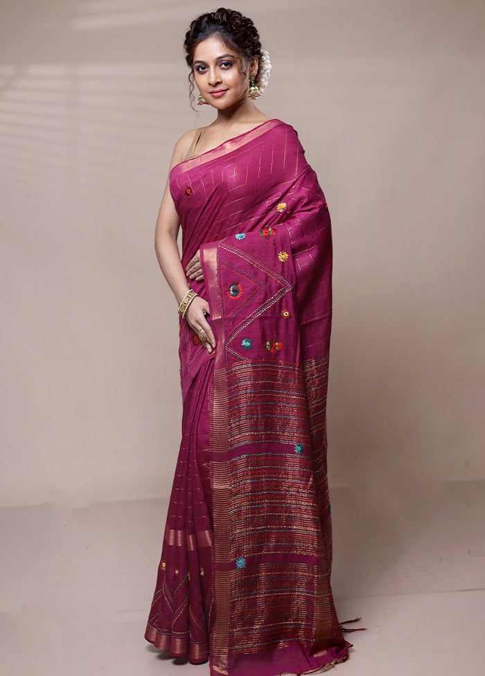 Pink Tussar Silk Saree With Blouse Piece