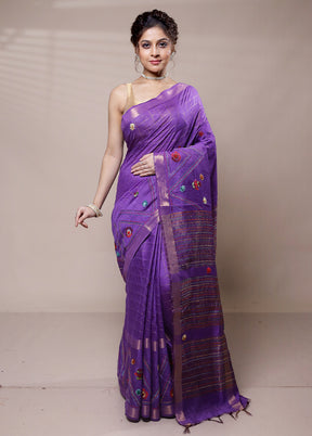 Purple Tussar Silk Saree With Blouse Piece