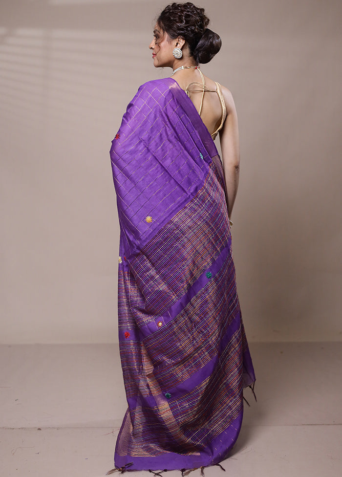 Purple Tussar Silk Saree With Blouse Piece