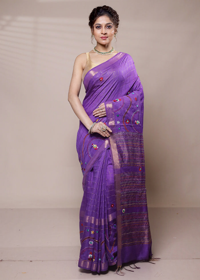 Purple Tussar Silk Saree With Blouse Piece