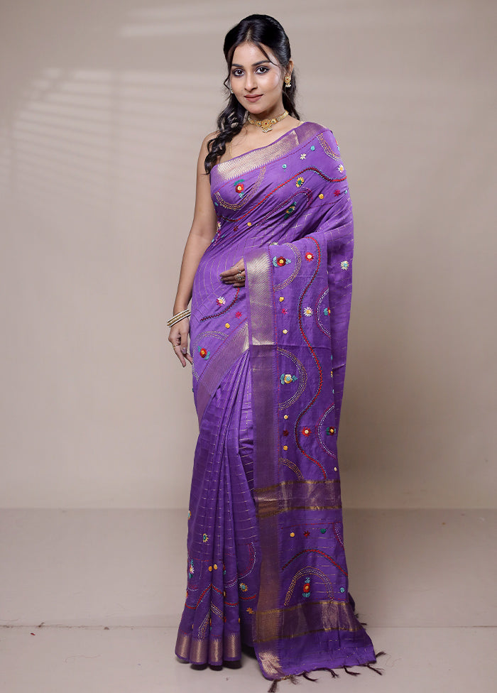 Purple Tussar Silk Saree With Blouse Piece