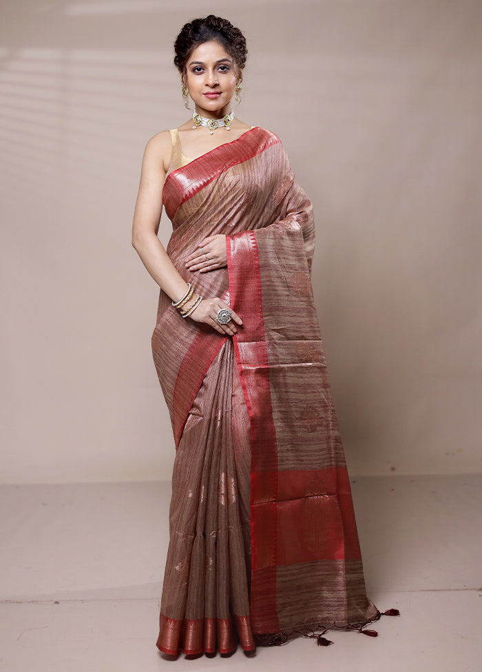 Brown Dupion Silk Saree With Blouse Piece