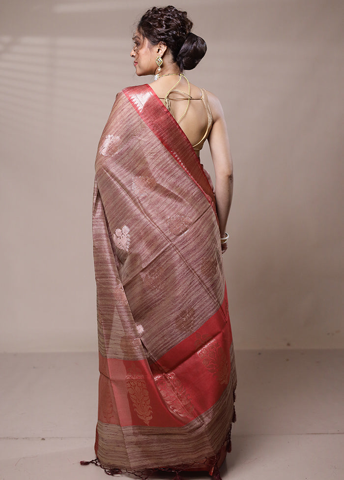 Brown Dupion Silk Saree With Blouse Piece