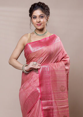 Pink Dupion Silk Saree With Blouse Piece