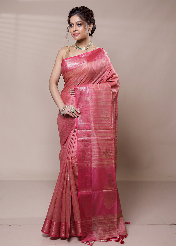 Pink Dupion Silk Saree With Blouse Piece