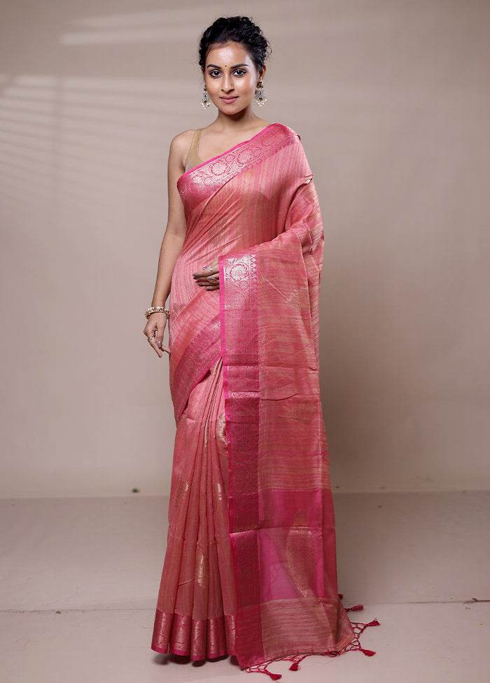 Pink Dupion Silk Saree With Blouse Piece