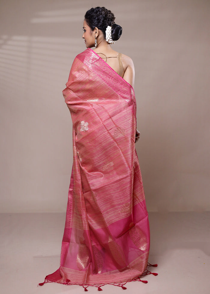 Pink Dupion Silk Saree With Blouse Piece