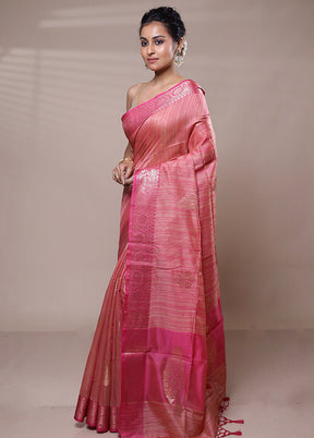 Pink Dupion Silk Saree With Blouse Piece