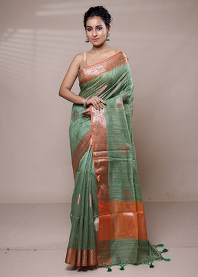 Green Dupion Silk Saree With Blouse Piece