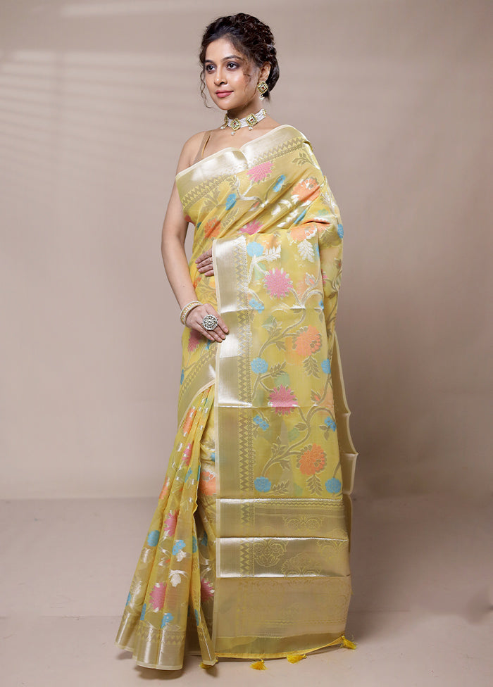 Yellow Organza Saree With Blouse Piece