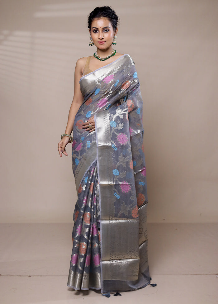 Grey Organza Saree With Blouse Piece