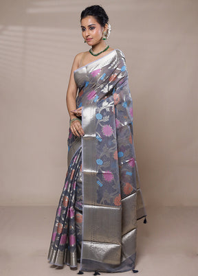 Grey Organza Saree With Blouse Piece