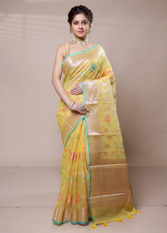 Yellow Organza Saree With Blouse Piece