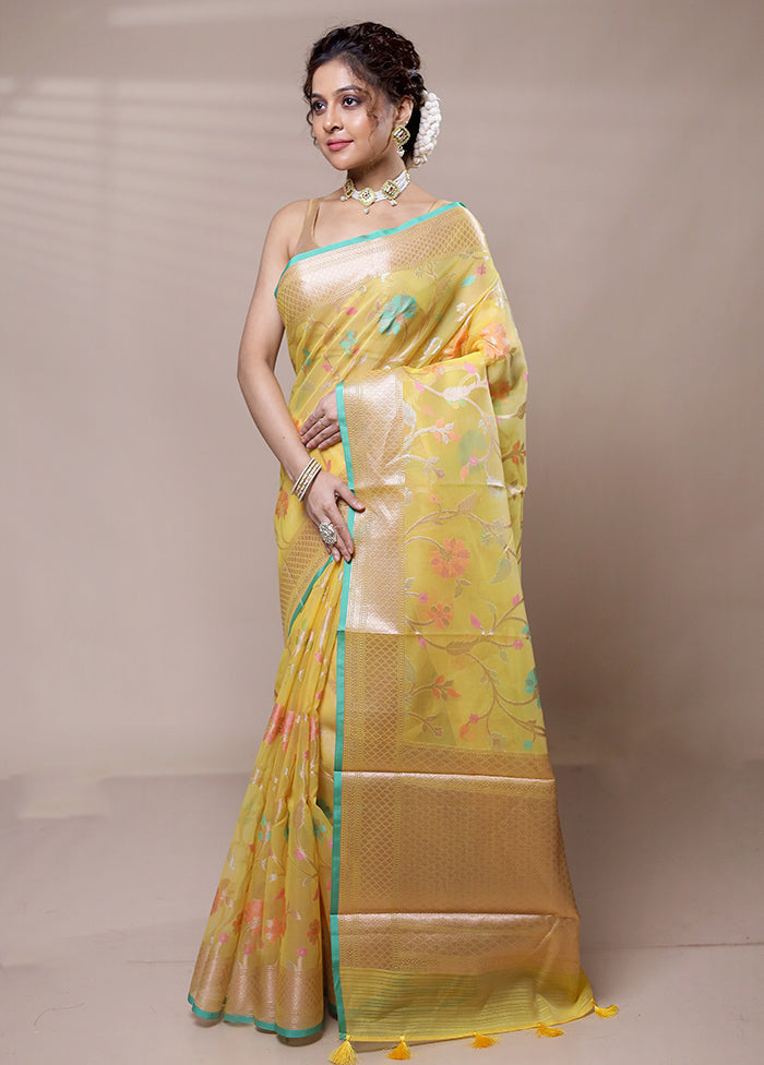 Yellow Organza Saree With Blouse Piece