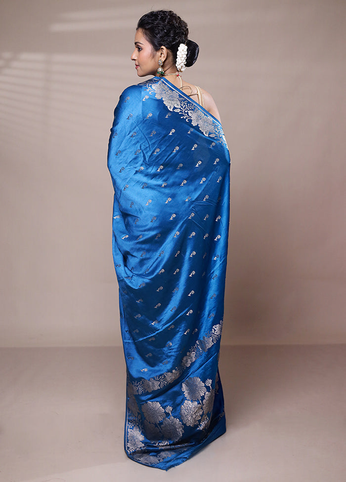 Blue Dupion Silk Saree With Blouse Piece