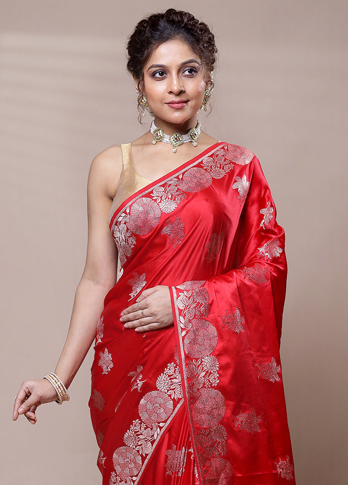 Red Dupion Silk Saree With Blouse Piece