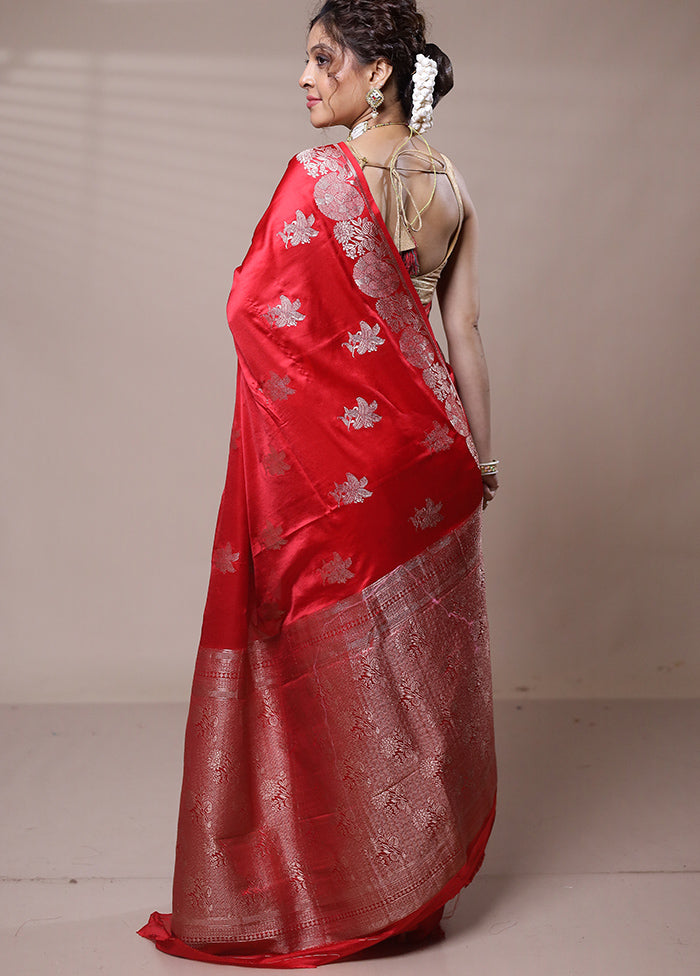 Red Dupion Silk Saree With Blouse Piece