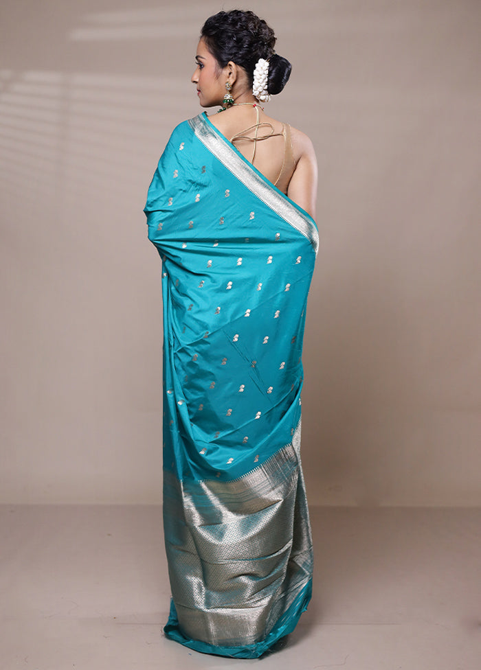 Blue Dupion Silk Saree With Blouse Piece