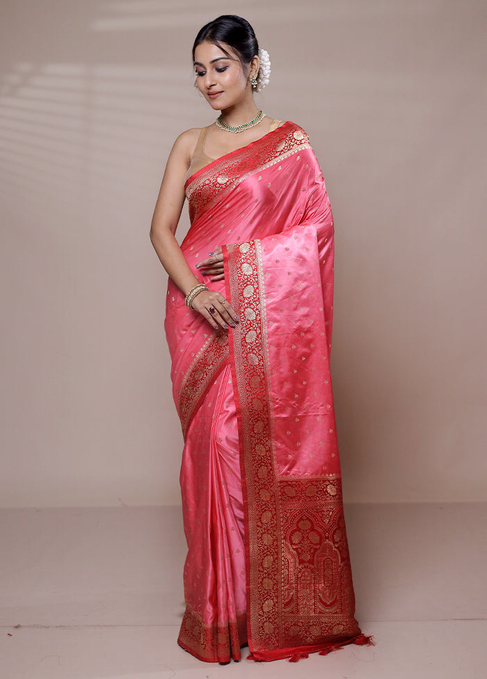 Pink Katan Silk Saree With Blouse Piece