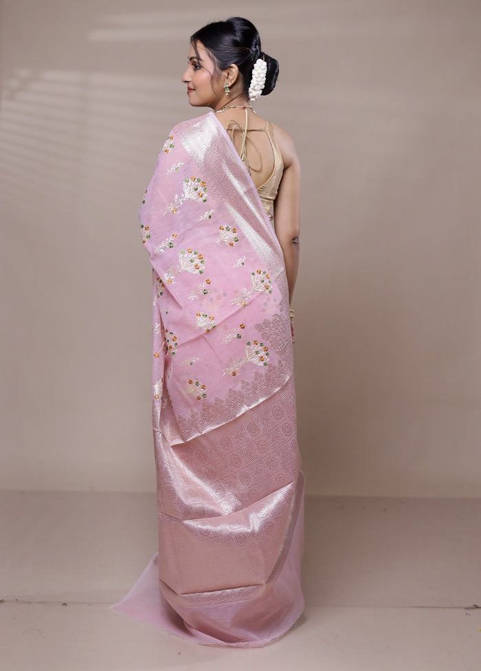 Pink Cotton Saree With Blouse Piece