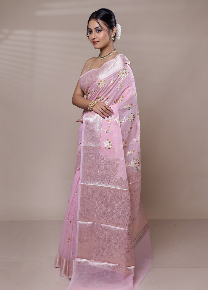 Pink Cotton Saree With Blouse Piece