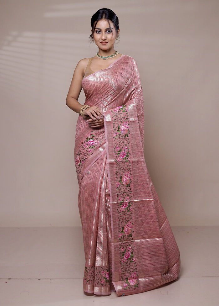 Pink Tissue Silk Saree With Blouse Piece