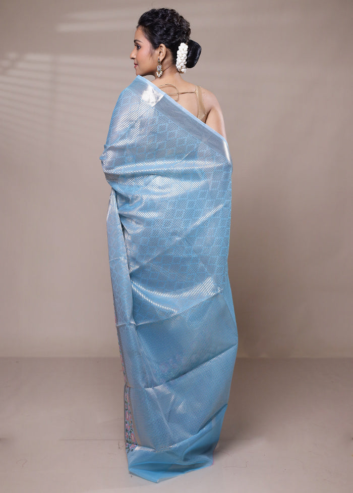 Blue Tissue Silk Saree With Blouse Piece