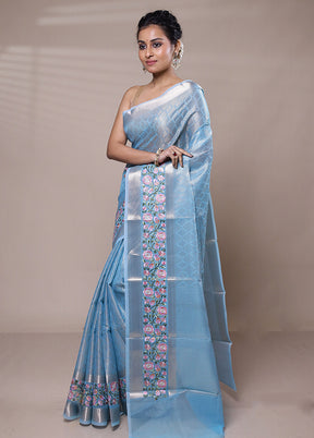 Blue Tissue Silk Saree With Blouse Piece