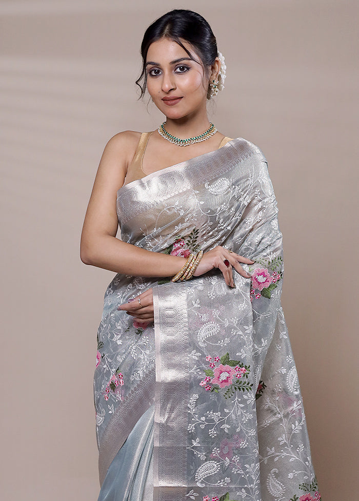 Grey Tissue Silk Saree With Blouse Piece