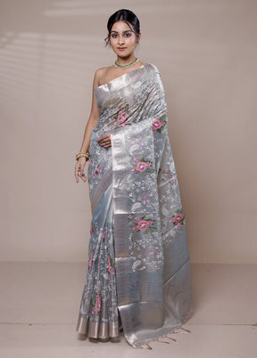 Grey Tissue Silk Saree With Blouse Piece