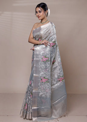 Grey Tissue Silk Saree With Blouse Piece