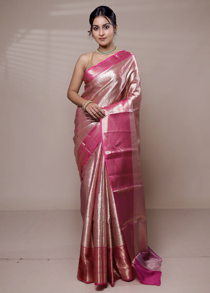 Pink Tissue Silk Saree With Blouse Piece