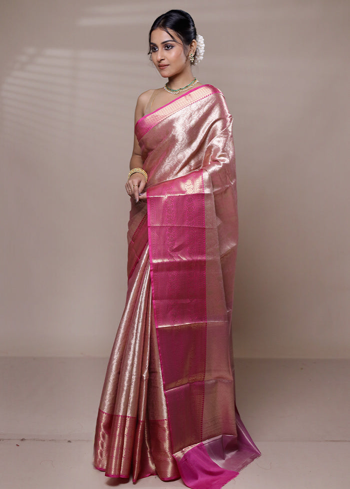 Pink Tissue Silk Saree With Blouse Piece